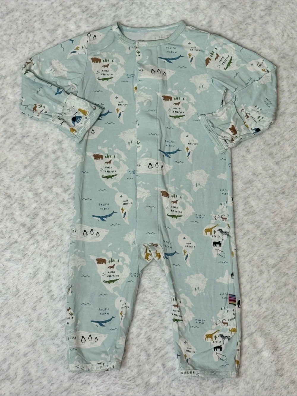 Magnetic Me World Map Animal Footless Sleeper 3-6MBaby Modal Blue Neutral Travel
